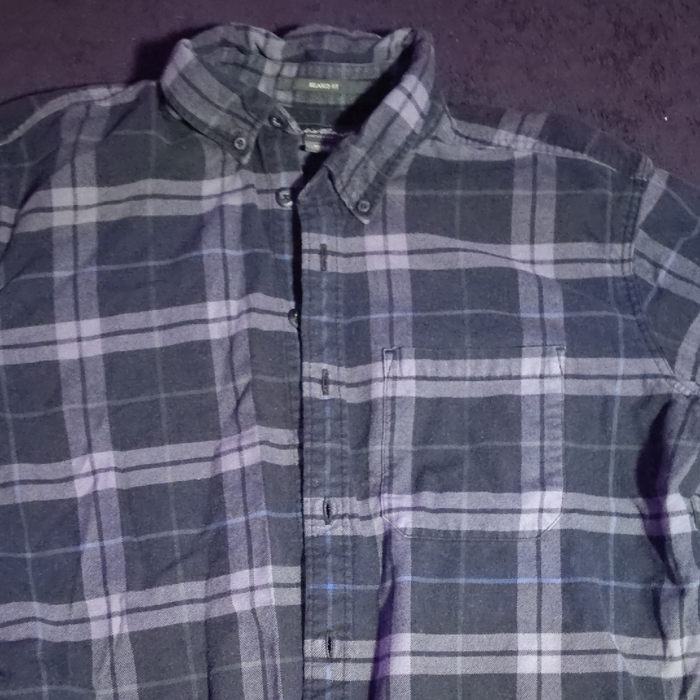 Eddie Bauer Navy and Gray Plaid Casual Shirt